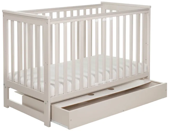 YOONCO - łóżeczko drewniane Iwi z szufladą + komoda z przewijakiem | Beżowe