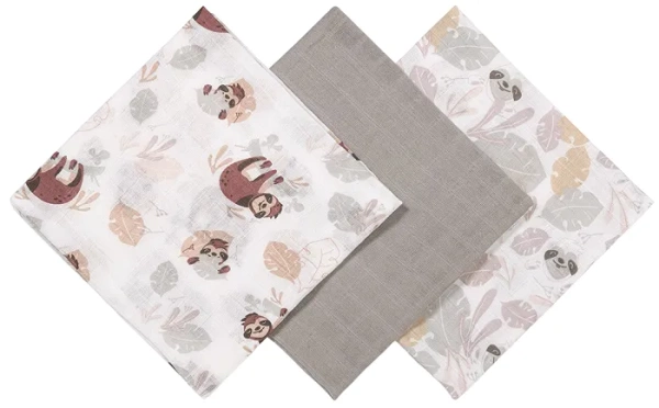 BABYONO - bawełniane pieluszki muślinowe 70x70 cm, zestaw 3 szt. | Jasnoszare
