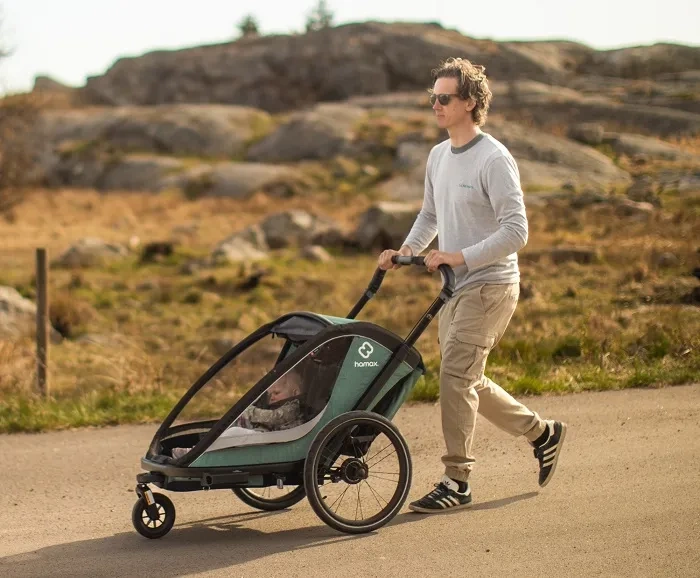 HAMAX Cocoon - dwuosobowa przyczepka rowerowa z zestawem do biegania | Grey/Black