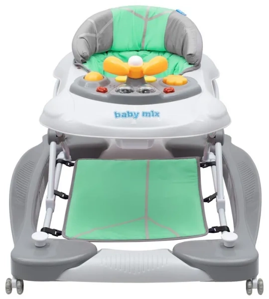 BABY MIX - chodzik 2w1 z bujakiem, kierownicą i silikonowymi kółkami | Miętowy