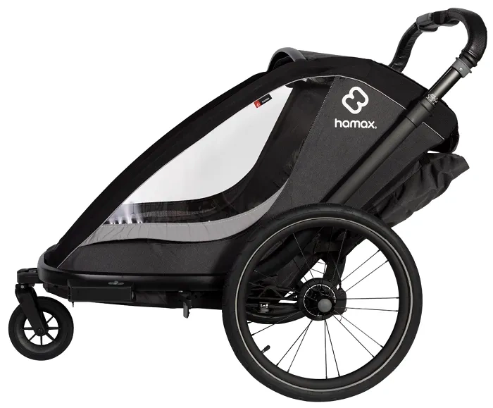 HAMAX Cocoon - dwuosobowa przyczepka rowerowa z zestawem do biegania | Grey/Black