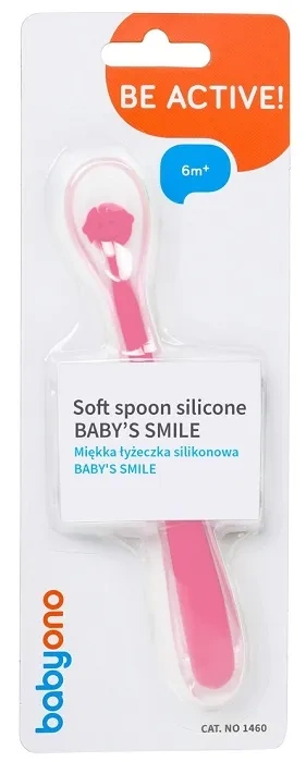 BABYONO Baby's Smile - miękka łyżeczka dla niemowląt | Różowa
