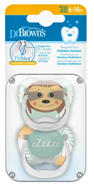 DR BROWN'S Prevent - 2 x smoczek ortodontyczny "Zwierzęta", różowy | 6-18 m