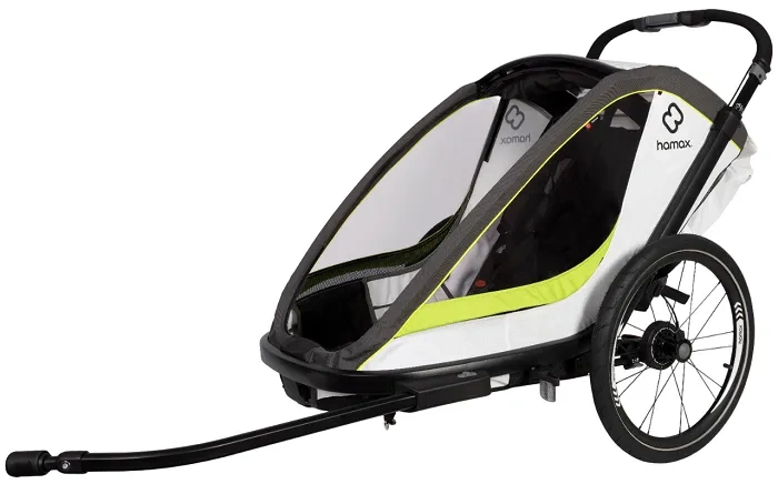 HAMAX Breeze - dwuosobowa przyczepka rowerowa z zestawem do biegania | White/Green