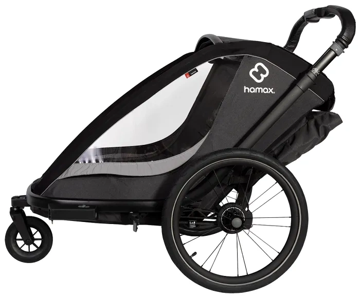 HAMAX Cocoon One - jednoosobowa przyczepka rowerowa z zestawem do biegania | Grey/Black