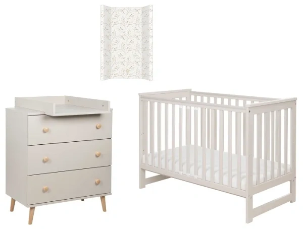 YOONCO - łóżeczko Iwi + komoda + przewijak miękki Meadow | Beż