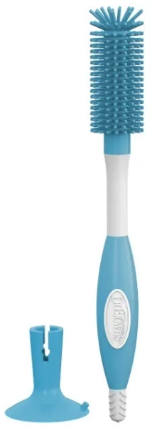 DR BROWN'S - silikonowa szczotka do butelek i smoczków z przyssawką | Niebieska