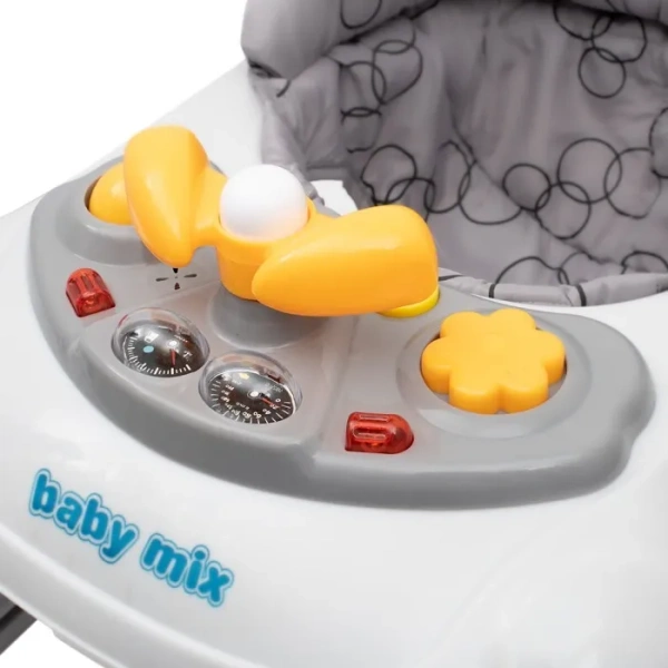BABY MIX - chodzik z kierownicą i silikonowymi kółkami | Szary