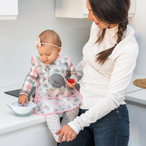 BABYONO - miseczka z przyssawką, przykrywką i łyżeczką | Różowa