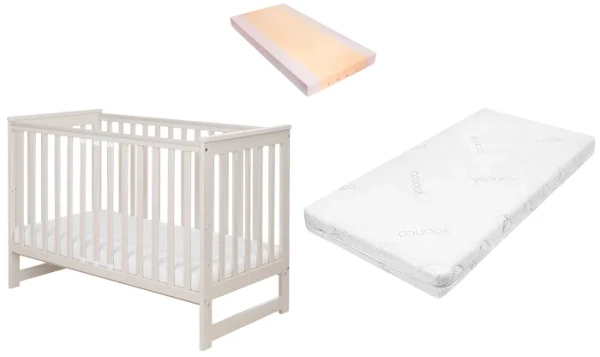 YOONCO - łóżeczko drewniane Iwi z barierką + materac Air | Beżowe