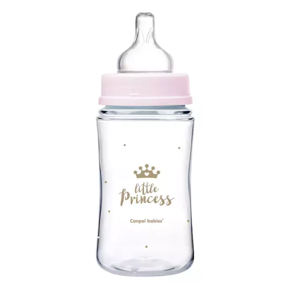 CANPOL BABIES - butelka szeroka antykolkowa 240 ml PP EasyStart | ROYAL BABY różowa