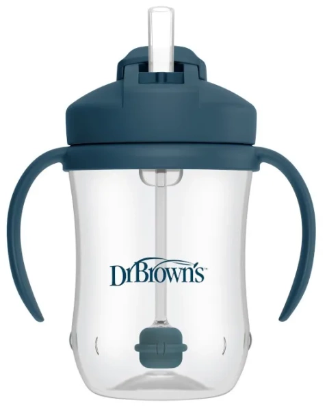 DR BROWN'S - kubek niekapek ze słomką 270 ml, 6 m+ | Granatowy