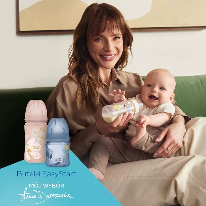 CANPOL BABIES - butelka szeroka antykolkowa 240ml EasyStart | GOLD różowa