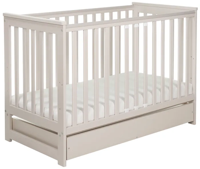 YOONCO - łóżeczko drewniane Iwi z szufladą i barierką + materac Nature | Beżowe