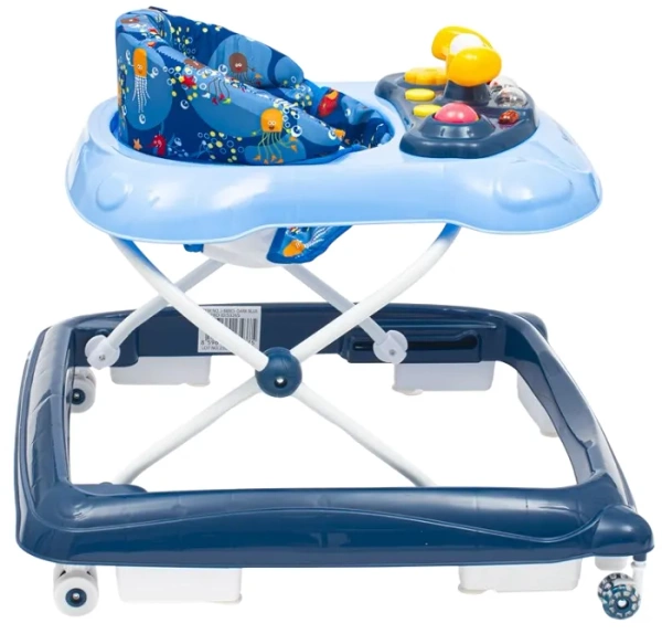 BABY MIX - chodzik z kierownicą i silikonowymi kółkami | Ciemnoniebieski