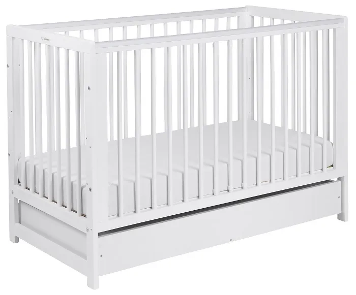 YOONCO - łóżeczko drewniane Timio z szufladą + komoda z przewijakiem | Białe