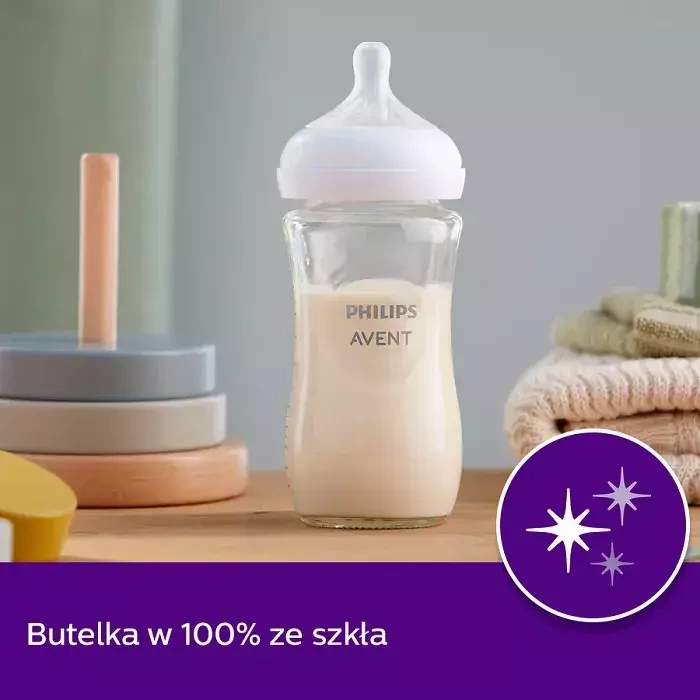 PHILIPS AVENT Natural Response - 2 szklane butelki antykolkowe 240 ml | 1 m+