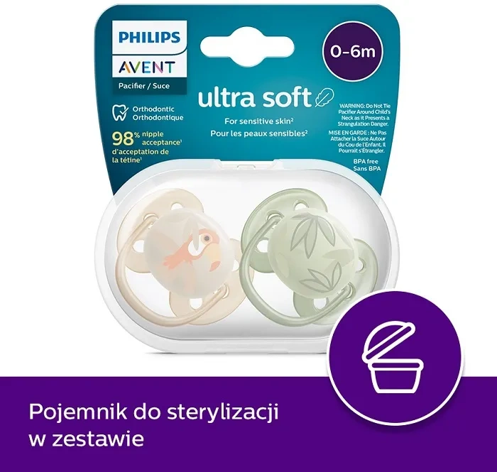 PHILIPS AVENT Ultra Soft - smoczek ortodontyczny 2 szt. | 0-6 m