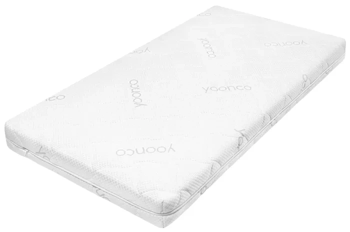 YOONCO - łóżeczko drewniane Iwi z barierką + materac Nature | Białe-Buk