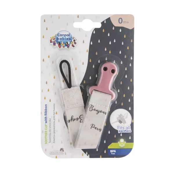 CANPOL BABIES - tasiemka do smoczka uspokajającego BONJOUR PARIS | różowa