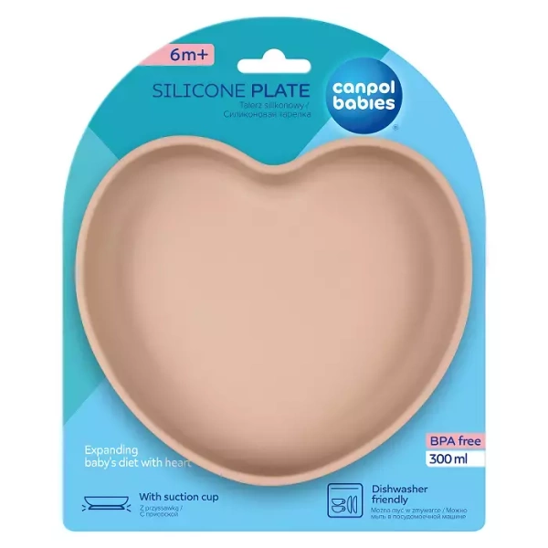 CANPOL BABIES - silikonowy talerz z przyssawką SERCE | Beżowy