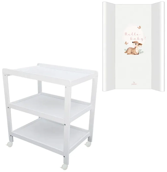 YOONCO - półkoprzewijak na kółkach biały + przewijak profilowany miękki | Sarenka Hello Baby