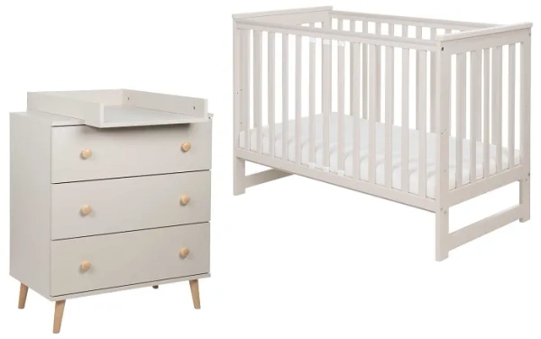 YOONCO - łóżeczko Iwi + komoda + przewijak miękki Meadow | Beż