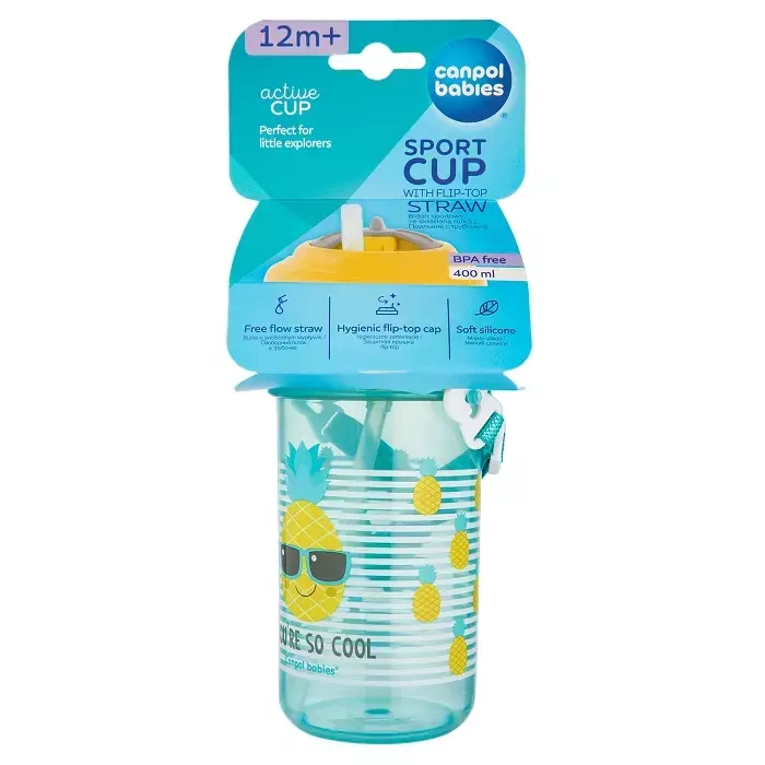 CANPOL BABIES - bidon ze składaną rurką silikonową 400ml SO COOL | Żółty