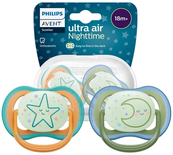 PHILIPS AVENT Ultra Air Nighttime - smoczek ortodontyczny 2 szt. | 18 m+