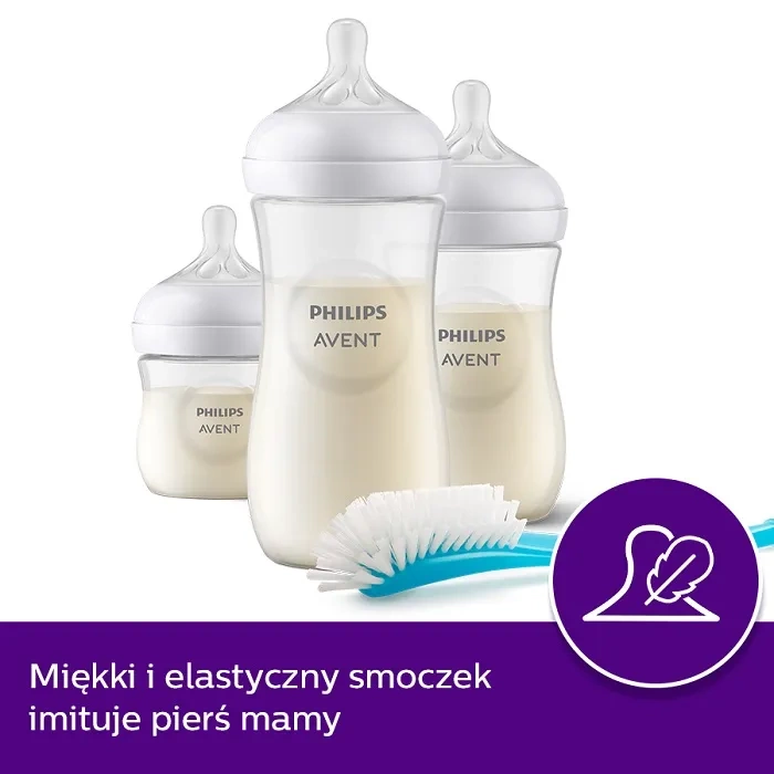 PHILIPS AVENT Natural Response - zestaw: 3 butelki ze smoczkiem + szczotka | 0 m+