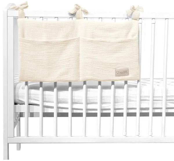 ALBERO MIO - przybornik do łóżeczka organizer muślinowy Cotton Color | Waniliowy