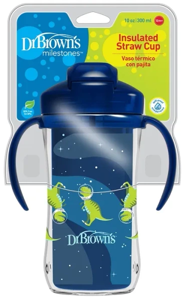 DR BROWN'S - kubek termiczny niekapek ze słomką 300 ml, 12 m+ | Niebieski