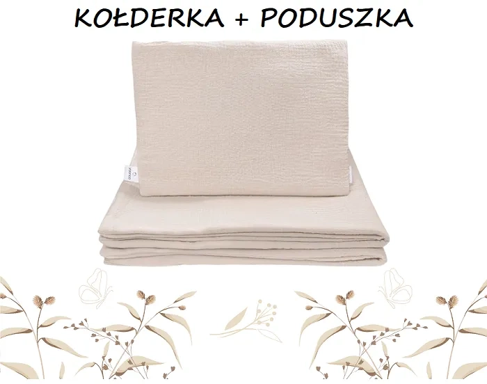 YOONCO - muślinowy komplet: kołderka 80x100 cm + poduszka 30x40 cm | Beż