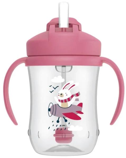DR BROWN'S - kubek niekapek ze słomką 270 ml, 6 m+ | Różowy Królik