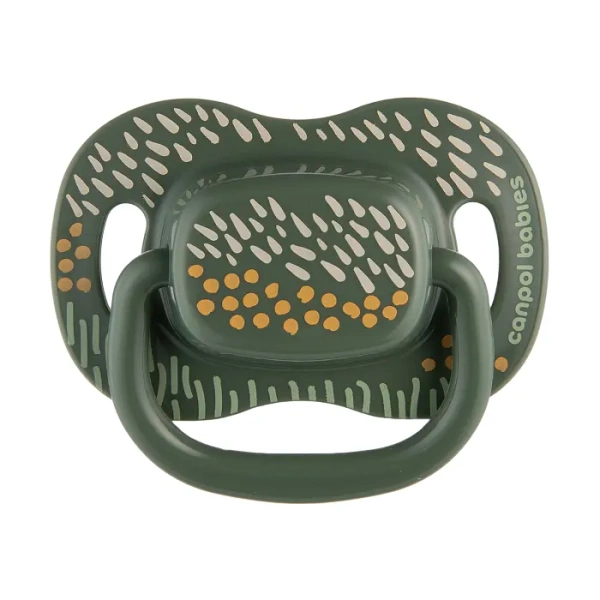 CANPOL BABIES - smoczek uspokajający silikonowy 6-18m symetryczny MOUNTAINS 2 szt. | zielone