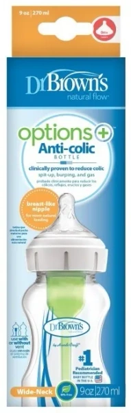 DR BROWN'S Options+ - antykolkowa, szeroka butelka 270 ml, poziom 1 | 0 m+