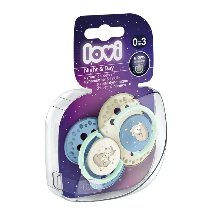 LOVI - smoczek silikonowy dynamiczny NIGHT&DAY BOY 2 szt. | 0-3 m