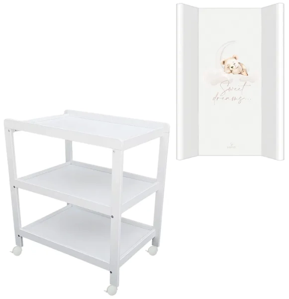 YOONCO - półkoprzewijak na kółkach biały + przewijak profilowany miękki | Miś Sweet Dreams