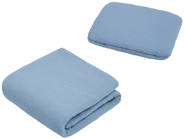 YOONCO - muślinowy komplet: kołderka 80x100 cm + poduszka 22x30 cm | Jeans