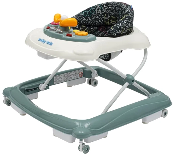 BABY MIX - chodzik z kierownicą i silikonowymi kółkami | Zielony