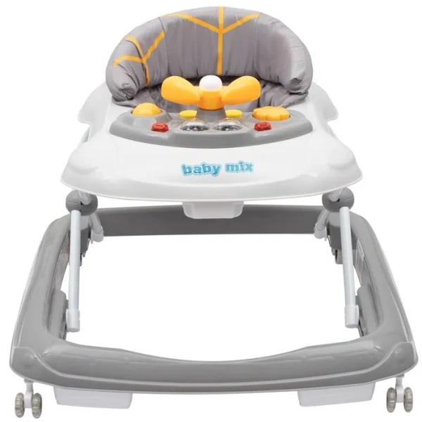 BABY MIX - chodzik z kierownicą i silikonowymi kółkami | Szary