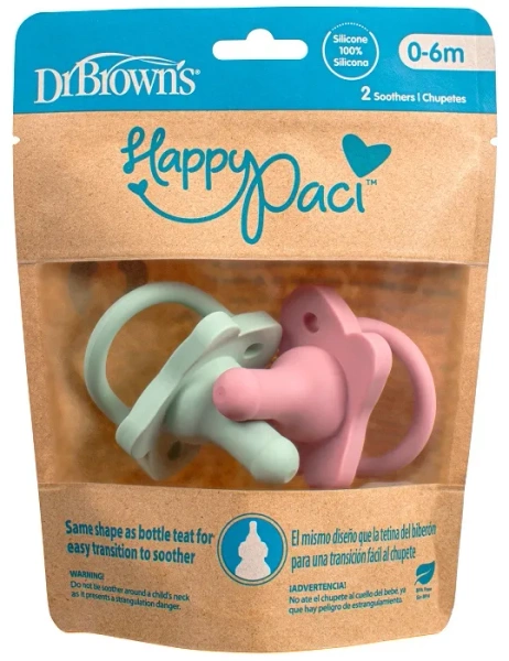 DR BROWN′S - 2 x smoczek silikonowy o kształcie butelki standard 0 m+ | różowy/zielony