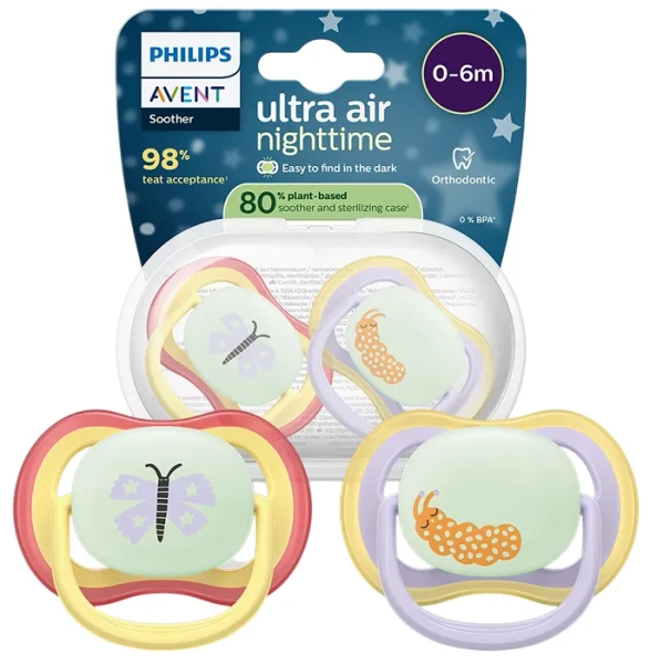 PHILIPS AVENT Ultra Air Nighttime - smoczek ortodontyczny 2 szt. | 0-6 m