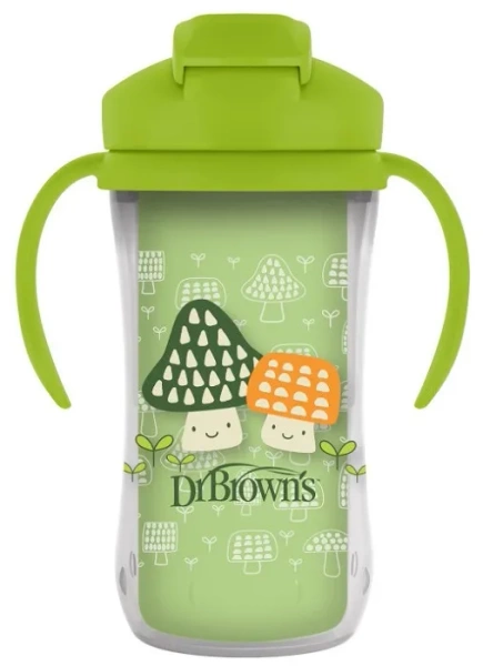 DR BROWN'S - kubek termiczny niekapek ze słomką 300 ml, 12 m+ | Zielony