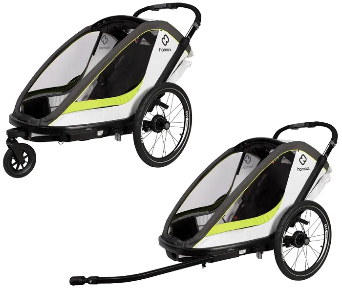 HAMAX Breeze - dwuosobowa przyczepka rowerowa z zestawem do biegania | White/Green