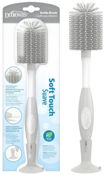 DR BROWN'S - silikonowa szczotka do butelek i smoczków z przyssawką | Szara