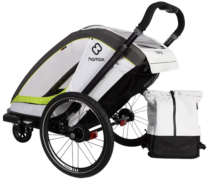 HAMAX Breeze - dwuosobowa przyczepka rowerowa z zestawem do biegania | White/Green