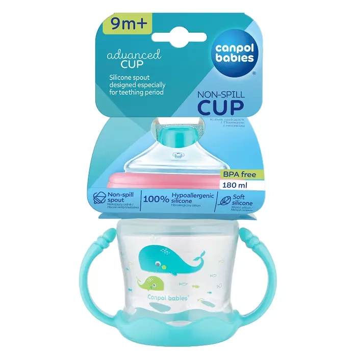 CANPOL BABIES - kubek niekapek ustnik silikonowy 180 ml | LOVE & SEA niebieski