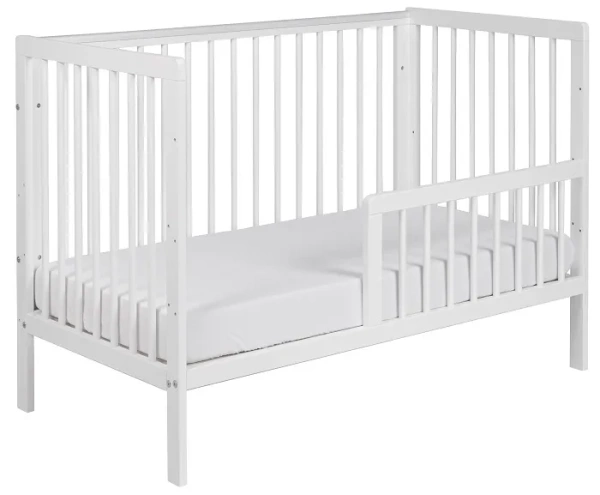 YOONCO - łóżeczko drewniane Timio z barierką | Białe