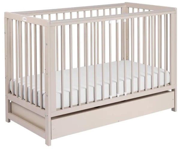 YOONCO - łóżeczko drewniane Timio z szufladą i barierką + materac Air | Beżowe